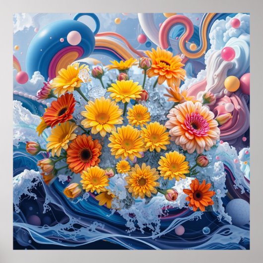 Poster Flowers and Ocean Waves (Devant)