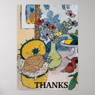 Poster Flowers with Pineapple, after Matisse