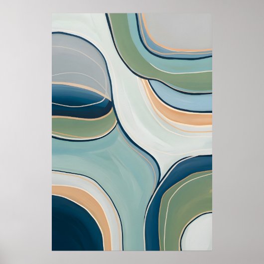 Poster Flowing Green and Blue Curves Abstract Art Print (Devant)