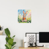 Poster Fluffy & Caffeinated - Scène de café Bunny Spring (Bureau à domicile)