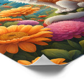 Poster Fluffy Chat assis dans un champ de fleurs (Coin)