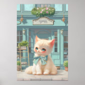 Poster Fluffy Kitten avec Blue Bow à la pâtisserie (Devant)