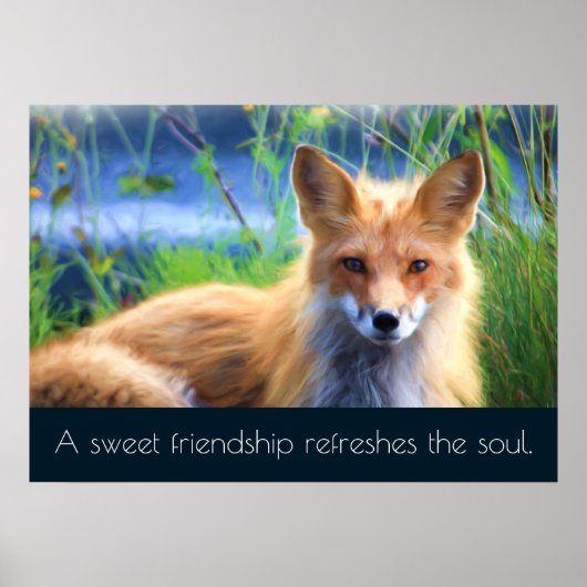 Poster Fluffy Red Fox with Friendship Quote (Devant)