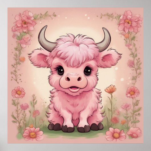Poster Fluffy Rose Highlands Scottish Cow (Devant)