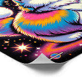 Poster Fluffy White Chat dans l'espace (Coin)