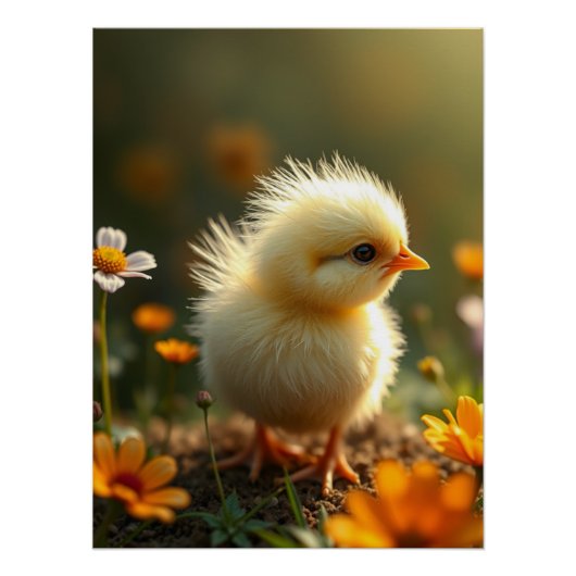 Poster Fluffy Yellow Chick Art (Devant)