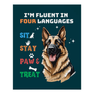 Poster Fluide En Quatre Langues : Assis, Séjour, Paw & Tr