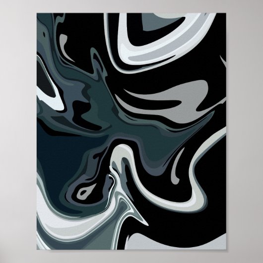 Poster Fluidité Abstraite dans des Tourbillons Monochrome (Devant)