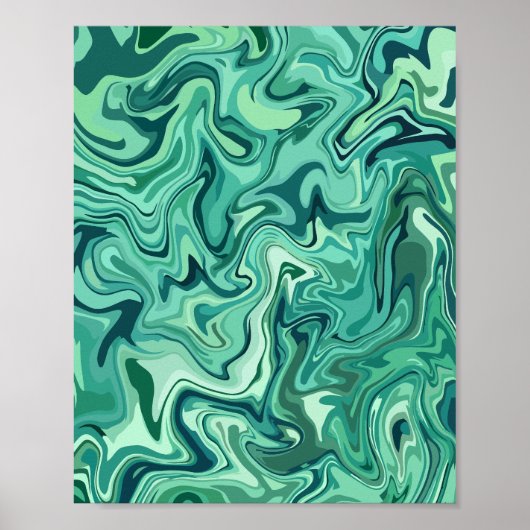 Poster Fluidité Abstraite dans les tons verts (Devant)