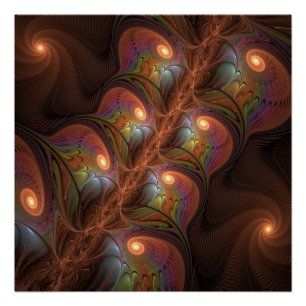 Poster Fluorescent coloré Abstrait Trippy Brown Fractal