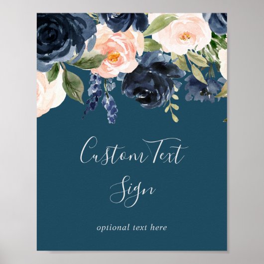 Poster Flush et Navy Flowers | Panneau de texte personnal (Devant)