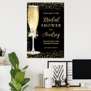 Poster Flûte à Champagne Élégante Fleurs Mariage