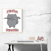 Poster Flute Fanatic Pink Gray Cat Funny