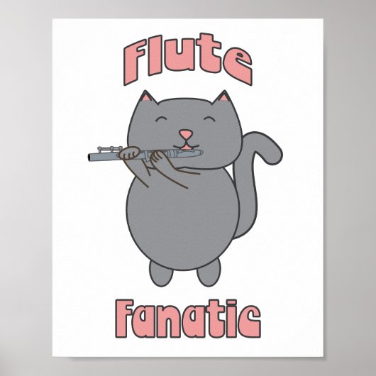 Poster Flute Fanatic Pink Gray Cat Funny (Devant)