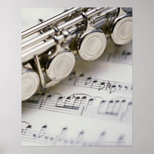 Poster Flute on Sheet Music