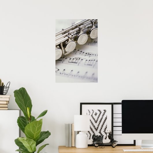 Poster Flûte sur partition (Bureau à domicile)