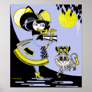 Poster Flutiste et singe