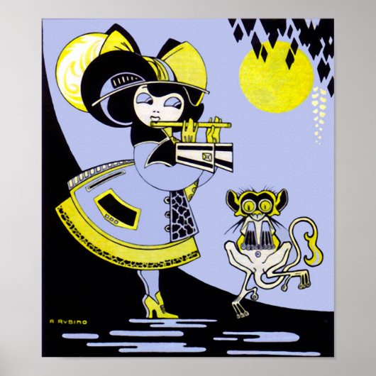 Poster Flutiste et singe (Devant)