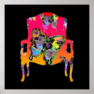 Poster Fluttant Papillons Vintage Fauteuil