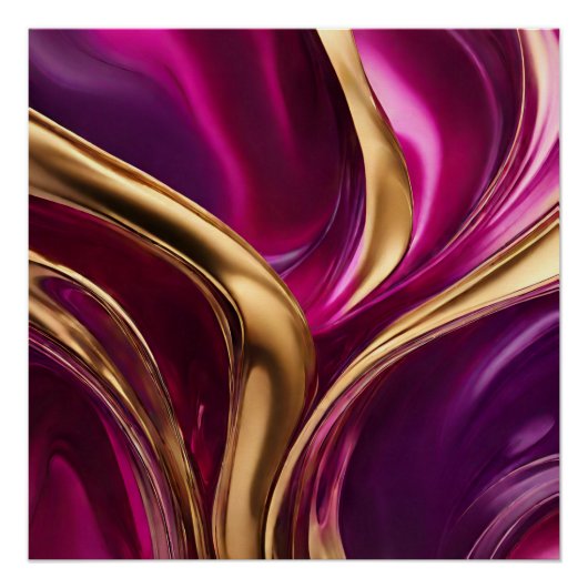 Poster Flux Abstrait Art-Fuchsia violet et or- (Devant)