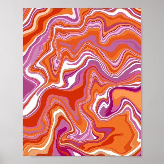 Poster Flux Abstrait de teintes orange et violette (Devant)