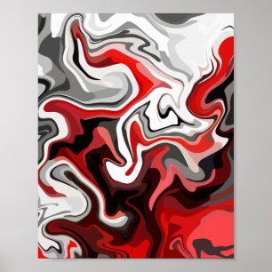 Poster Flux Abstrait de tons rouges, noirs, blancs et gri