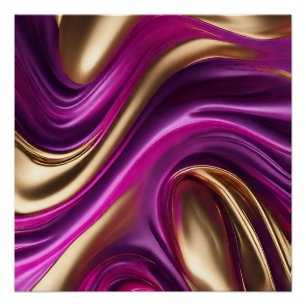 Poster Flux Abstrait moderne Art- Rose violet et or-