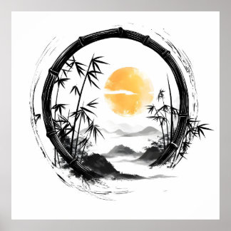 Poster Flux de bambou Zen de lune Abstraite