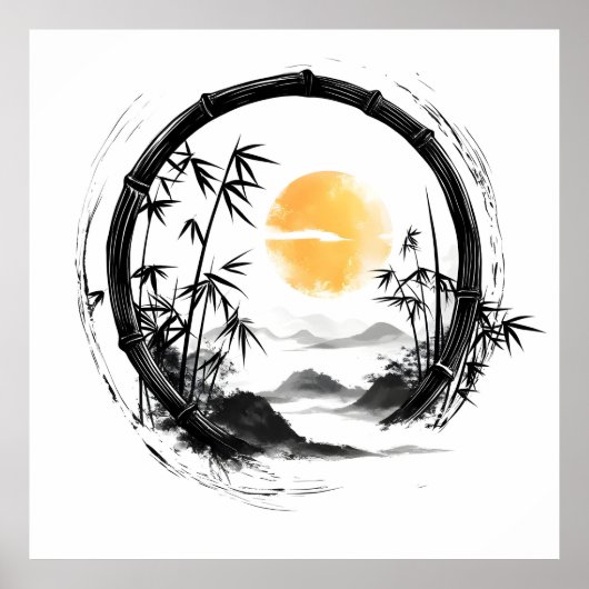 Poster Flux de bambou Zen de lune Abstraite (Devant)