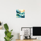 Poster Flux d'océan doré Vagues abstraites (Bureau à domicile)