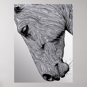 Poster Flux du Cheval en Ligne Artistique Minimaliste Sau