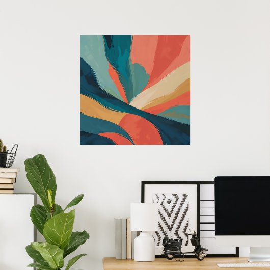 Poster Flux en gras - Art en brosse Abstrait en Turquoise (Bureau à domicile)