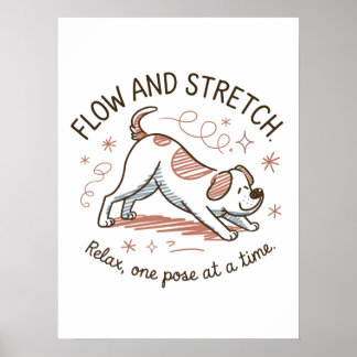 Poster Flux et Étirement - Conception de Chien de Yoga Lu