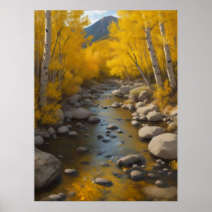 Poster Flux Rocheux Avec Arbres En Aspen Or, Peinture