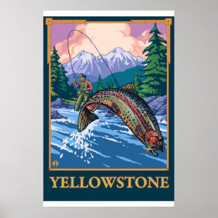 Poster Fly Fishing Scene - Yellowstone National Park