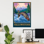 Poster Fly Fishing Scene - Yellowstone National Park (Bureau à domicile)