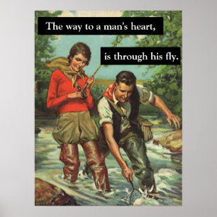 Poster Fly Fishing Vintage Retro Image with Funny Saying