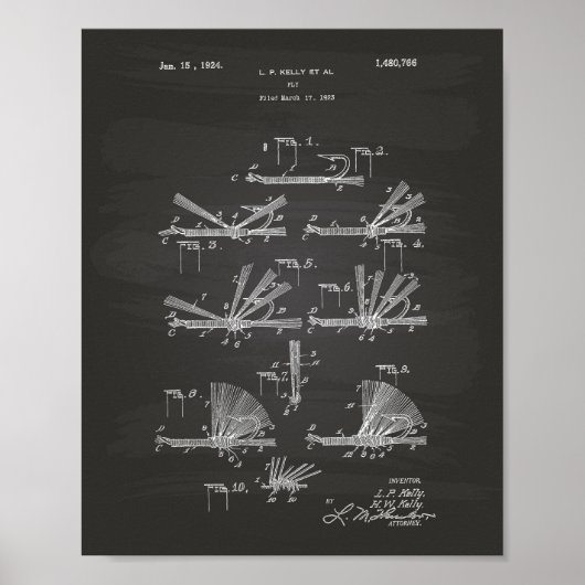 Poster Fly Hook 1924 Patent Art Chalkboard (Devant)