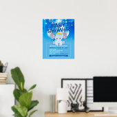 Poster Flyer de fête pour bébé avec éléphant bleu mignon (Bureau à domicile)