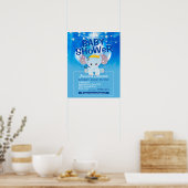 Poster Flyer de fête pour bébé avec éléphant bleu mignon (Cuisine)