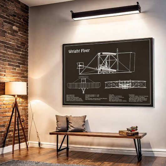 Poster Flyer Wright - Plan de dessin du plan d'avion