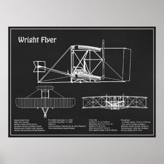 Poster Flyer Wright - Plan de dessin du plan d'avion (Devant)