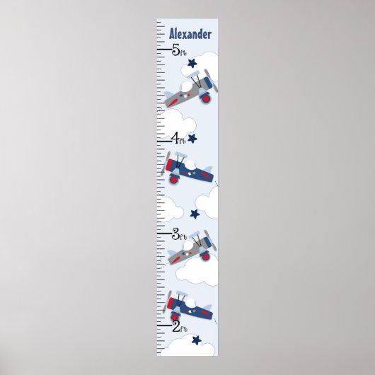 Poster Flying Airplane Nursery Growth Chart Gardez à 8x44 (Devant)
