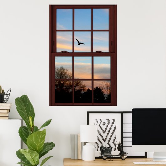 Poster Flying Bird Window with the View Illusion (Bureau à domicile)