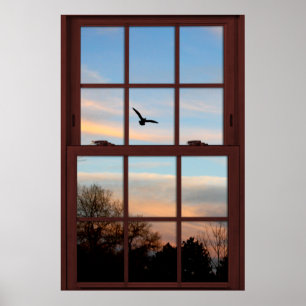 Poster Flying Bird Window with the View Illusion