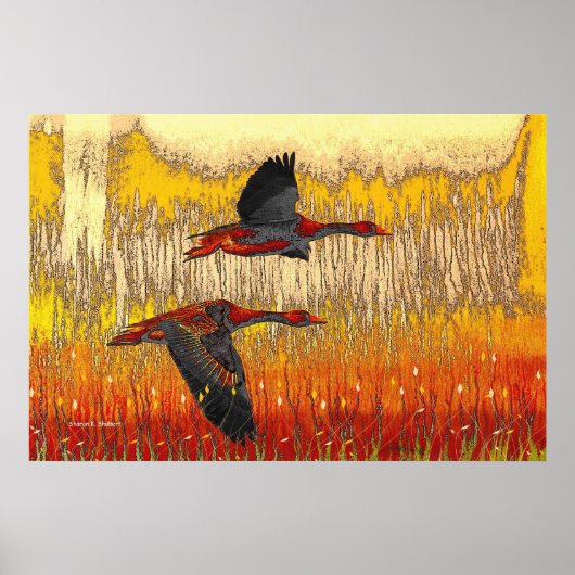 Poster Flying Geese Folk Art Print (Devant)