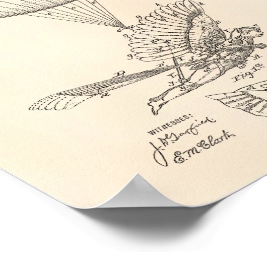 Poster Flying Machine 1889 Patent Art - Old Peper (Coin)