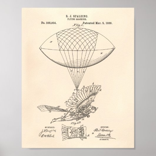 Poster Flying Machine 1889 Patent Art - Old Peper (Devant)