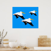 Poster Flying Pelican in Blue Oval (Cuisine)