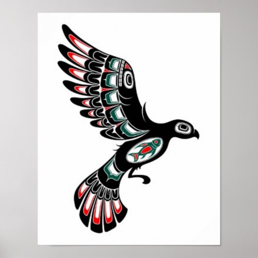 Poster Flying Red and Black Haida Spirit Bird, blanc (Devant)